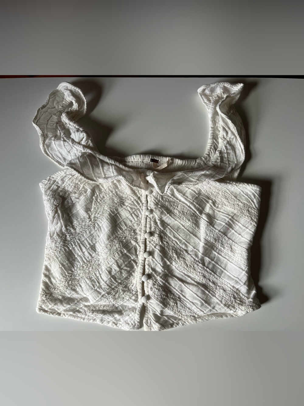Free People White Ruffled Button-Front Crop Top - Women